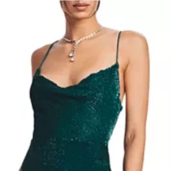 NWT Retrofete Katya Side Slit Evening Gown Large Revolve Green Sequins - Picture 3 of 15